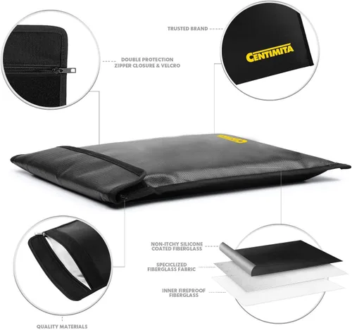 Vista 3 de Bolsa de documentos ignífuga impermeable – Bolsa de dinero de 2000 ℉ con cremallera y 3 protectores de documentos, 15 x 11 pulgadas, a prueba