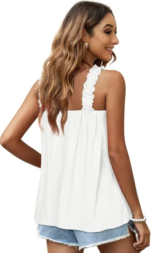 Vista 4 de WIHOLL Camisetas sin mangas para mujer, cuello cuadrado, ajuste holgado, lindas camisetas de verano