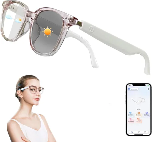 Vista 9 de Al - Lentes inteligentes para hombres y mujeres, lentes Bluetooth de traducción con 169 idiomas, lentes de cambio de color, traducción de fotos