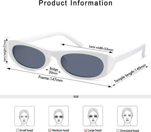 Vista 5 de Gafas de sol ovaladas retro para mujer y hombre, estilo vintage, rectangulares, estrechas, AP3694