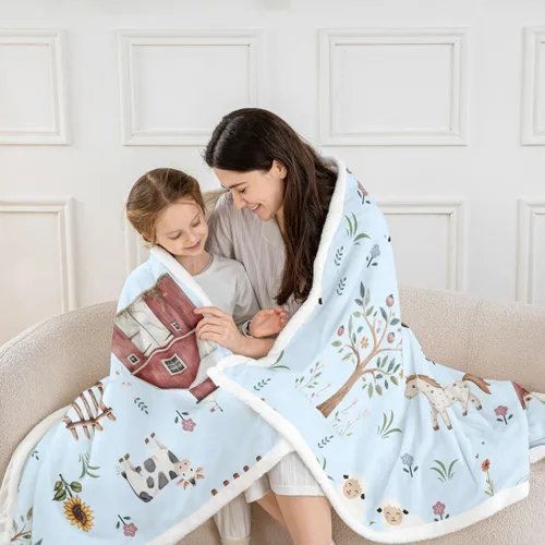 Vista 5 de Erosebridal - Mantas de bebé unisex para niños y niñas, mantas de guardería de animales de granja de minky 40x50, manta sherpa con diseño de tractor