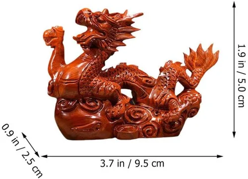 Vista 3 de Veemoon Estatua de madera de dragón chino Fengshui, 3.9 in, mini rojo 2024 Año del Dragón, escultura tallada a mano para decoración de estantes