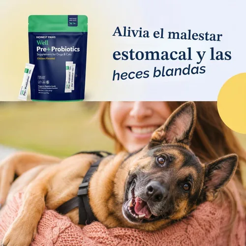 Vista 8 de Honest Paws - Probióticos para Perros - Polvo de Apoyo Digestivo e Inmunológico con Prebiótico Hecho en EE. UU., Sabor a Pollo (30 Sticks)