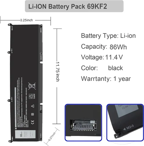 Vista 2 de Batería para portátil E7440 34GKR compatible con Dell Latitude E7420 E7450 7440 7450 E225846, 3RNFD PFXCR F38HT G0G2M T19VW 5K1GW 909H5 0909H5 G95J5