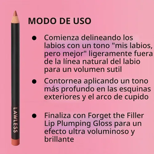 Vista 6 de Lawless Forget the Filler Definer Liner - Canela - Delineador de labios premium con ingredientes naturales para proporcionar un aspecto suave con un