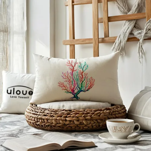 Vista 6 de ULOVE LOVE YOURSELF Funda de almohada de acuarela coral con diseño de planta de follaje de árbol de mar, océano náutico, playa, casa, fundas