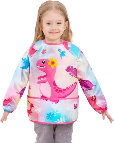 Vista 15 de WERNNSAI Bata de arte para niños impermeable con manga larga y 3 bolsillos de pintura