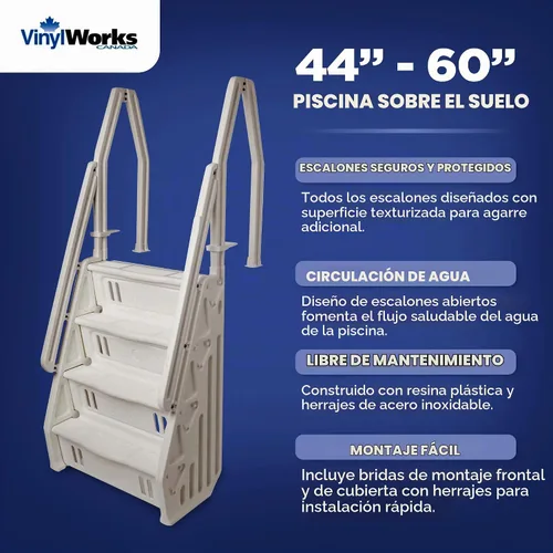 Vista 2 de Vinyl Works IN Deluxe - Escalera de piscina ajustable sobre el suelo, de 32 pulgadas, color gris pardo gris topo
