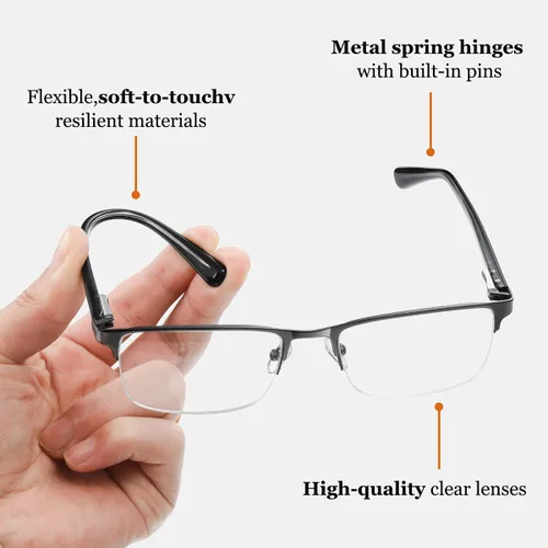 Vista 3 de EYECEDAR Paquete de 5 lentes de lectura para hombre, marco de acero inoxidable ultrafino, bisagras de resorte de metal, lectores para hombres