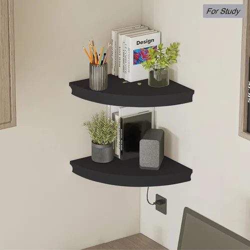 Vista 4 de HAO - Estante de esquina flotante invisible para montar en la pared, forma radial, patrón de agujero de alambre, perfecto para dormitorio, baño
