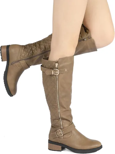 Vista 6 de DREAM PAIRS - Botas de montar de invierno para mujer, cómodas, hasta la rodilla y de pantorrilla ancha
