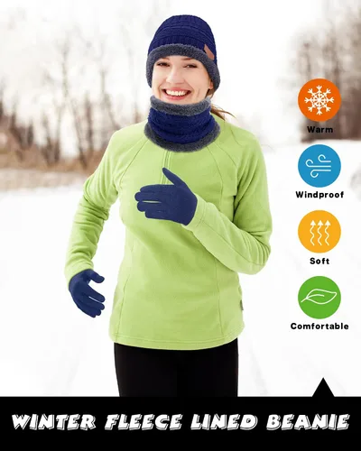 Vista 6 de 8 piezas de gorro de invierno bufanda con pantalla táctil guantes y calcetines conjunto de gorros de punto holgado con forro polar calentador