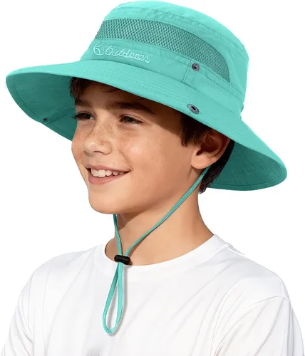 Vista 10 de Sombrero de sol para niños con protección solar UPF 50+, sombrero de pescador para niños y niñas, ala ancha, verano, playa, pesca, safari, sombrero