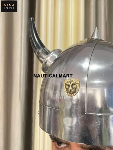 Vista 5 de NauticalMart Auténtica reproducción de acero vikingo Warrior cascos y adornos de latón