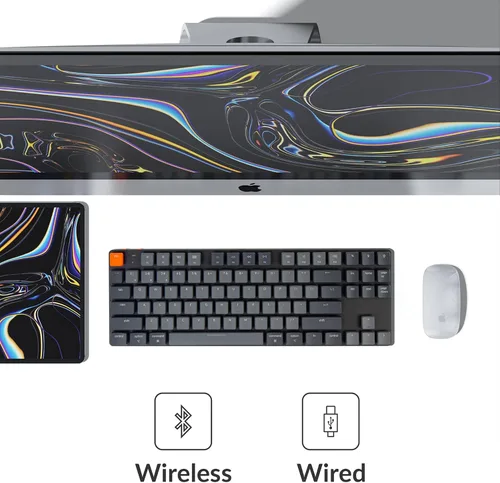 Vista 3 de Keychron K1 SE, 87 teclas ultra delgado inalámbrico BluetoothUSB con cable teclado mecánico con retroiluminación LED blanca, interruptor marrón