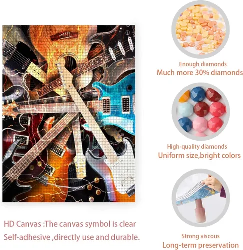 Vista 4 de Pintura de diamantes, guitarra eléctrica rodeada de fondo de relámpagos, arte para adultos relajarse y decoración de pared del hogar, regalo