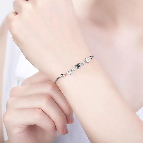 Vista 16 de Godchoices Pulsera de fotos personalizada, pulsera de proyección de fotos con imagen en el interior, collar con texto en inglés "I Love You