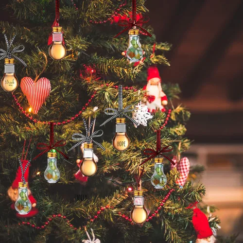 Vista 5 de Kajaia 12 bolas de alcohol de Navidad, adornos de árbol rellenables de Navidad con calcomanías de cinta de cuadros de búfalo, adornos de plástico