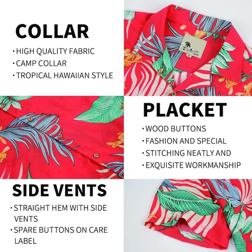 Vista 4 de Damipow Hawaiian Shirts for Men Short Sleeve Aloha Beach Shirt Floral Summer Casual Button Down Shirts