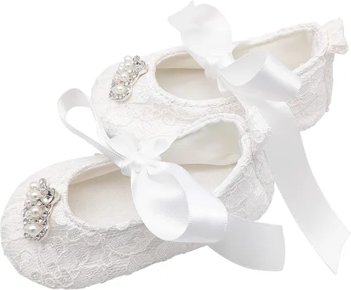 Vista 4 de Glamulice Conjunto de zapatos y diadema para recién nacidos, para bautizo, bautizo, sesión de fotos, comunión, para recién nacidos