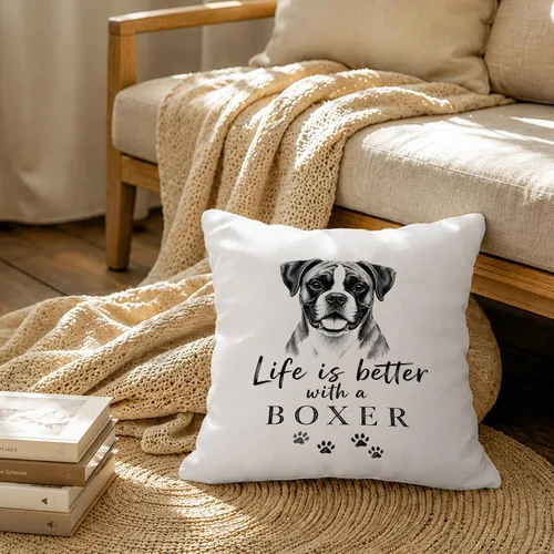 Vista 2 de Black and White Funny Boxer Dog Throw Pillow Cover 18x18 Inch Better-boxer