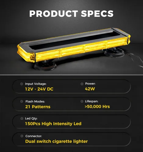 Vista 7 de Xprite Barra de luces estroboscópicas de emergencia para techo de 18 pulgadas, 150 LED, luces de advertencia intermitentes de servicio pesado