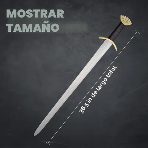 Vista 3 de SZCO Supplies - Espada vikinga real, espada de acero inoxidable de 36.5 pulgadas con pomo y protector de latón, mango de cuero y vaina, espada