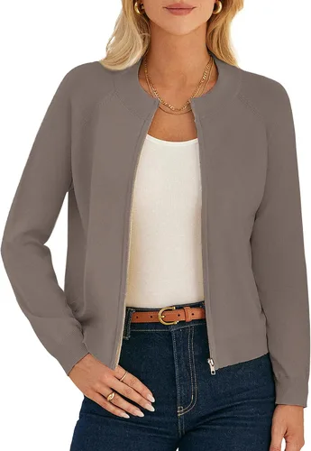 Vista 26 de GRACE KARIN Cárdigan de manga larga con cremallera para mujer, suéter ligero, ropa de moda de punto Negro