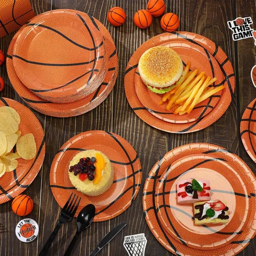 Vista 5 de Aoriher Paquete de 120 platos de papel para fiesta de béisbol, baloncesto, fútbol, fútbol, fiesta, paquete y platos de postre, vajilla temática