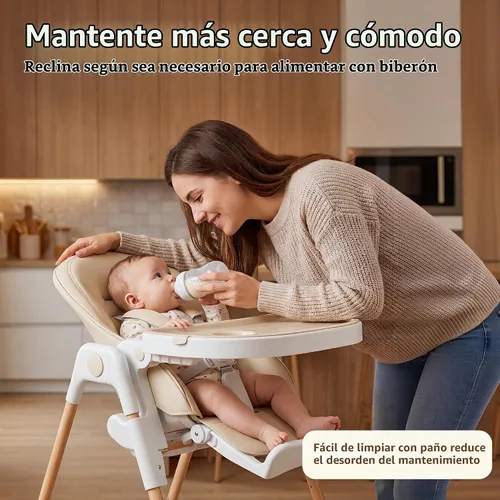 Vista 5 de Kinder King Silla alta plegable para bebés y niños pequeños, asiento Beige