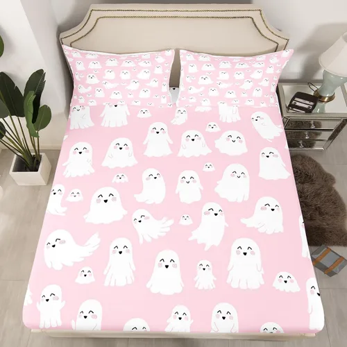 Vista 31 de Juego de sábanas bajeras con bonito diseño de gato negro para niños y niñas, diseño de dibujos animados de Halloween, gato, animales, sábanas