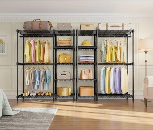 Vista 3 de VIPEK V7 Perchero para Colgar Ropa de Servicio Pesado Perchero con Estantes, Percheros de Armario Portátiles Percheros de Ropa de Metal de 5 Niveles