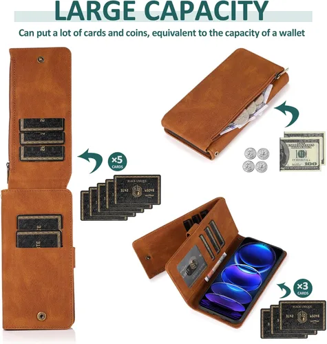 Vista 3 de Compatible con Xiaomi Redmi Note 12 Pro Plus/Pro+ 5G Wallet Case Protector de pantalla y cremallera Funda de cuero retro con tapa para tarjetero
