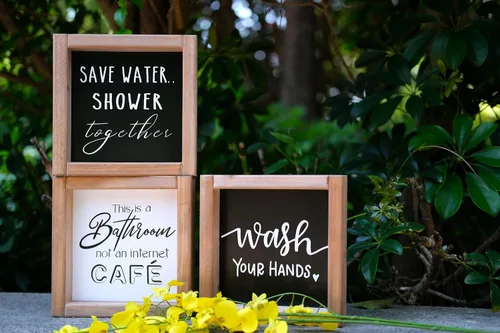 Vista 10 de Divertidos letreros decorativos de baño, decoración de baño de granja con 9 frases intercambiables, accesorios rústicos para decoración de estantes