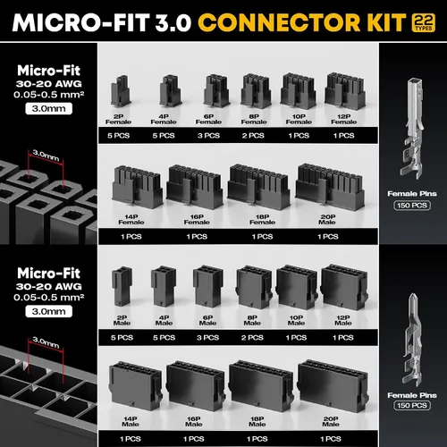 Vista 3 de Kit de herramienta de crimpado DxCRIMP Micro-Fit 3.0, 22 tipos de conectores de 2–20 pines con distancia entre ejes de 3.0mm, crimpador