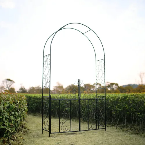Vista 2 de Arco de jardín de acero de 7 pies 5 pulgadas de alto x 4 pies 2 pulgadas de ancho con puerta, cenador de jardín para varias plantas trepadoras