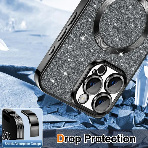 Vista 44 de Hython para iPhone 15 Plus Funda con chispas brillantes, Fundas transparentes magnéticas con protector de lente de cámara [Compatible con MagSafe]