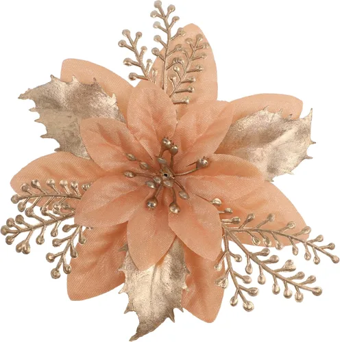 Vista 9 de 24 piezas de flores de Pascua doradas de 6 pulgadas para decoraciones de árbol de Navidad - Flores artificiales para adornos de árbol de Navidad