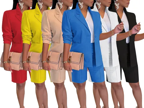Vista 5 de Famnbro Conjunto de chaqueta de 2 piezas para mujer, con solapas, parte delantera abierta, chaqueta y pantalones cortos de bermudas