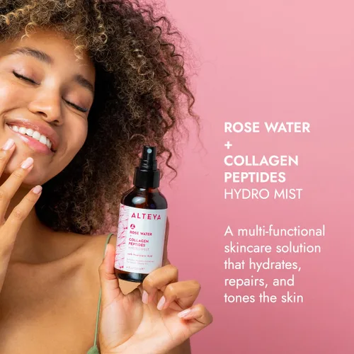 Vista 3 de Alteya Organics Tónico facial de agua de rosas, con péptidos de colágeno y ácido hialurónico, niebla facial hidratante para piel antienvejecimiento