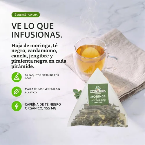 Vista 4 de Miracle Tree 's Energizing Moringa Infusion - Chai Mezcla súper cafeína Alternativa de café saludable, perfecta para concentrarse Certificado