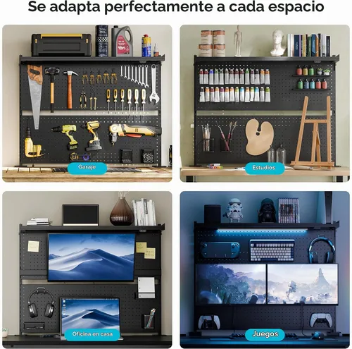 Vista 3 de EUREKA ERGONOMIC Tablero de clavijas con soporte para dos monitores, tablero de clavijas de acero para escritorio, accesorios para computadora