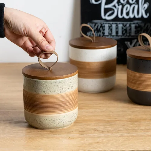 Vista 4 de Miamolo Tarro de cerámica con tapa, pequeño recipiente de café para café Beige