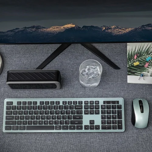 Vista 6 de Links9+ Teclado y mouse inalámbricos, diseño silencioso de perfil bajo (negro verde)