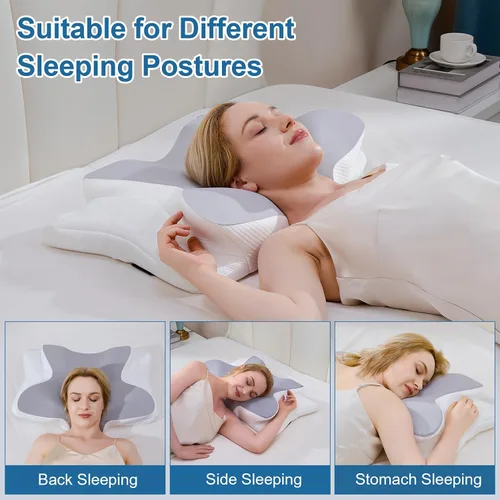 Vista 4 de Almohada cervical para aliviar el dolor de cuello, contorno ergonómico de espuma viscoelástica para el cuello, soporte para dormir de lado