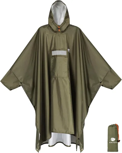 Vista 8 de ANYOO Poncho de lluvia con capucha para adultos impermeable ligero abrigo de lluvia para hombres mujeres chaqueta de lluvia reutilizable para Verde