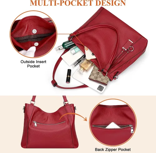 Vista 12 de Over Earth Genuine Leather Purses for Women Large Hobo Bags Lady Shoulder Handbags with Detachable Strap