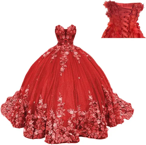 Vista 6 de Zhangyo Sweetheart Sweet 16 Vestidos de quinceañera para niñas vestido de baile de tul sin tirantes hinchados para mujer CXL040