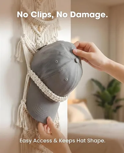 Vista 7 de AceList Paquete de 2 organizadores de sombreros para gorras de béisbol (hasta capacidad para 32) – Perchero bohemio para colgar en la pared