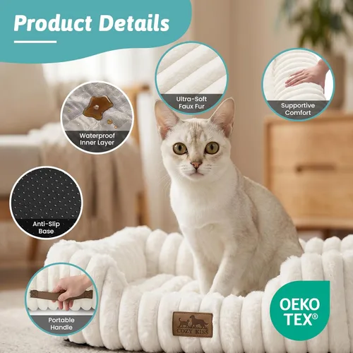 Vista 4 de COZY KISS Cama ortopédica para mascotas para gatos pequeños, cama rectangular lavable para mascotas con parte inferior antideslizante, cama suave